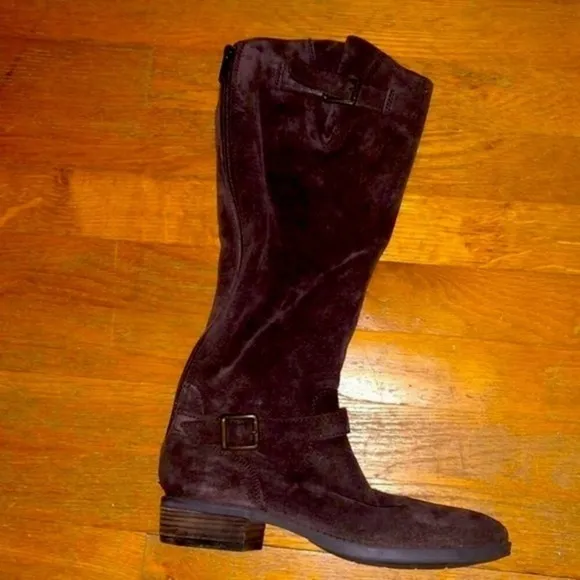 Sam Edelman 8 Painter Dark brown Soft Suede tall riding boots low heel Size 6.5