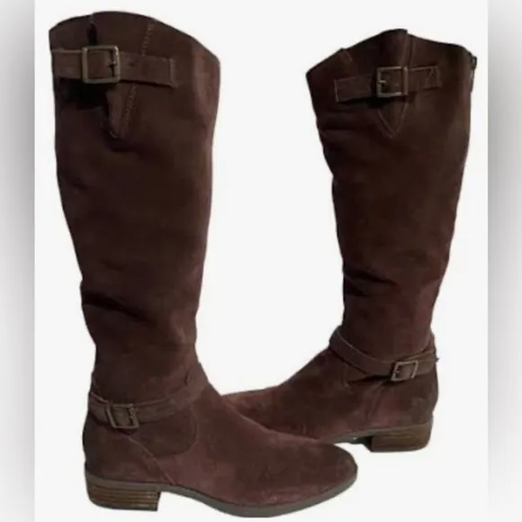 Sam Edelman 8 Painter Dark brown Soft Suede tall riding boots low heel Size 6.5