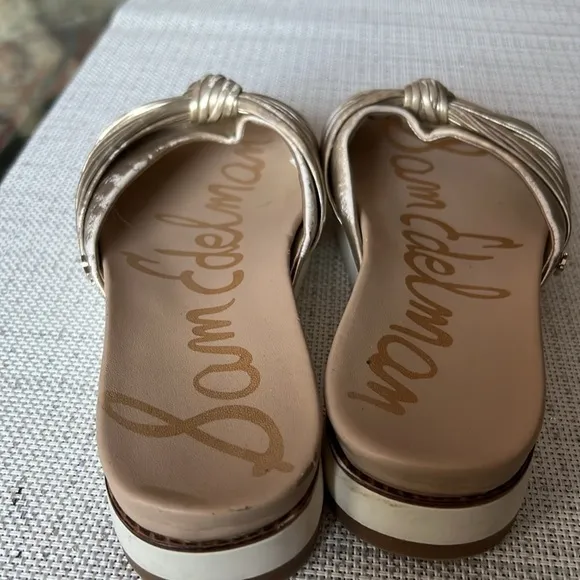Sam Edelman Adriel Top Knotted Heeled gold platform sandals size6.5