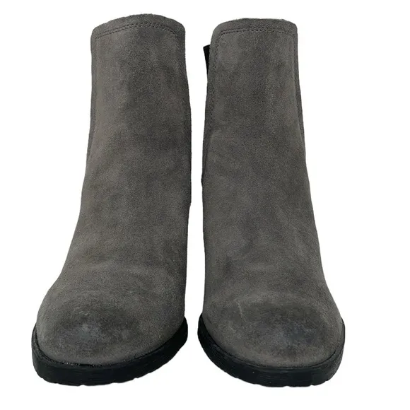 Sam Edelman Boots Women's 10 Grey Suede Leather Ankle Booties Block Heel Shoes