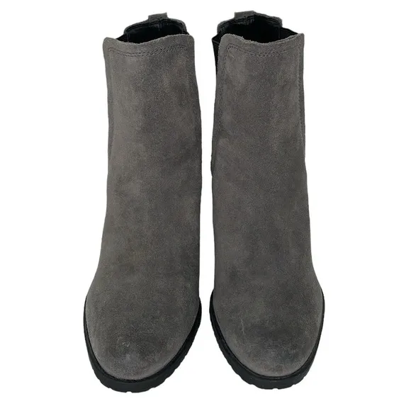 Sam Edelman Boots Women's 10 Grey Suede Leather Ankle Booties Block Heel Shoes