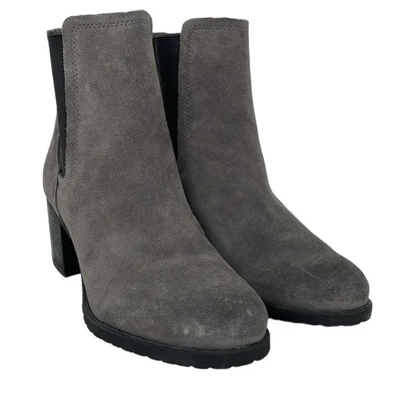 Sam Edelman Boots Women's 10 Grey Suede Leather Ankle Booties Block Heel Shoes