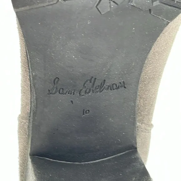 Sam Edelman Boots Women's 10 Grey Suede Leather Ankle Booties Block Heel Shoes