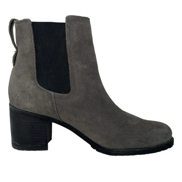 Sam Edelman Boots Women's 10 Grey Suede Leather Ankle Booties Block Heel Shoes