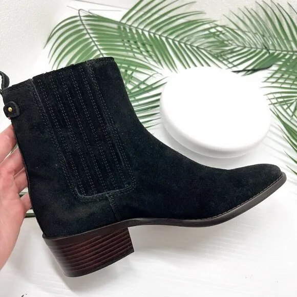 Sam Edelman Bronson Black Suede Square Toe Low Heel Chelsea Ankle Boots Size 7.5
