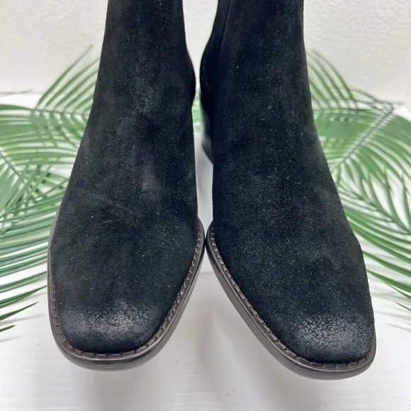 Sam Edelman Bronson Black Suede Square Toe Low Heel Chelsea Ankle Boots Size 7.5