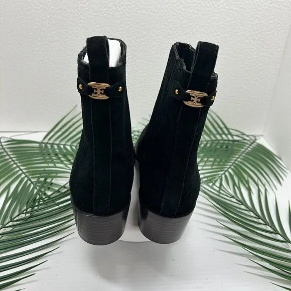 Sam Edelman Bronson Black Suede Square Toe Low Heel Chelsea Ankle Boots Size 7.5