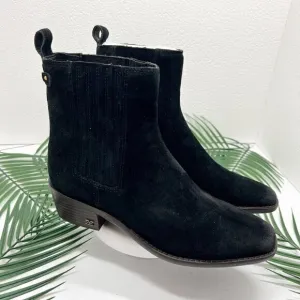 Sam Edelman Bronson Black Suede Square Toe Low Heel Chelsea Ankle Boots Size 7.5
