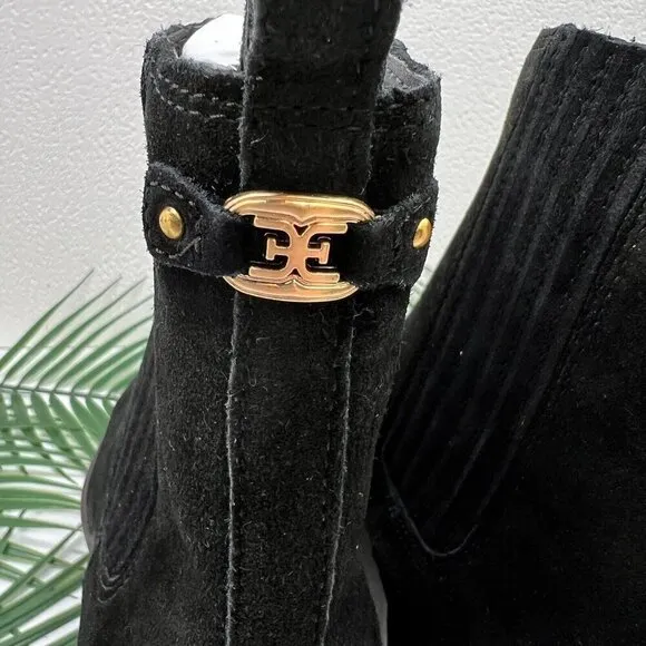 Sam Edelman Bronson Black Suede Square Toe Low Heel Chelsea Ankle Boots Size 7.5