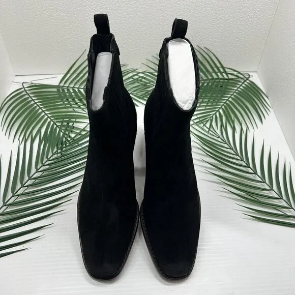 Sam Edelman Bronson Black Suede Square Toe Low Heel Chelsea Ankle Boots Size 7.5