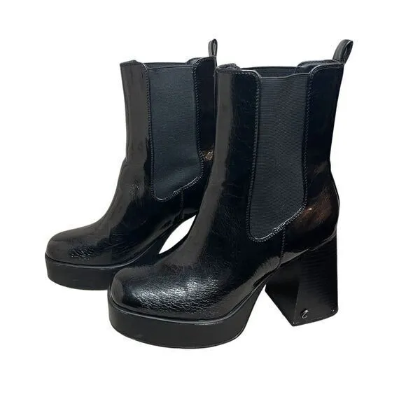 Sam Edelman Circus Black‎ Shiny Patent Chunky Sole Platform Boots Womens 7.5 Y2K