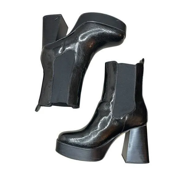Sam Edelman Circus Black‎ Shiny Patent Chunky Sole Platform Boots Womens 7.5 Y2K