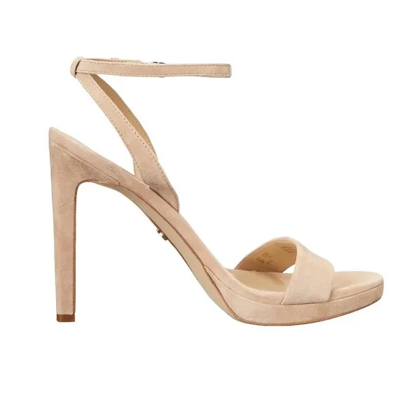 Sam Edelman Cream Suede Stiletto Heels with Ankle Strap