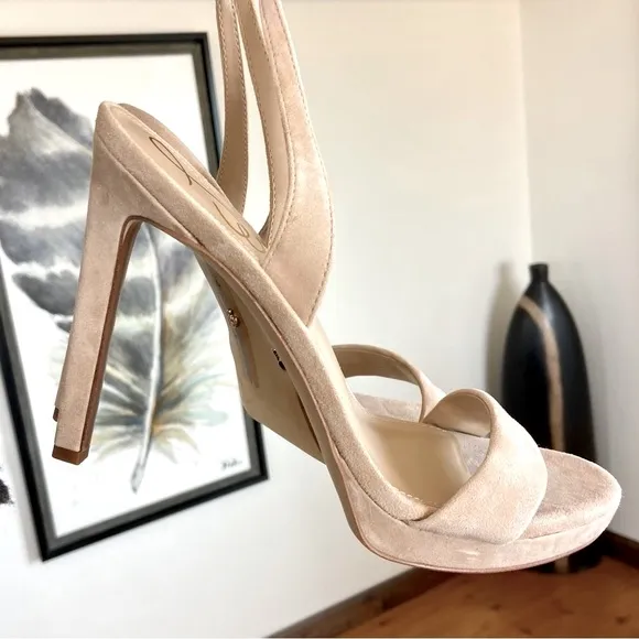 Sam Edelman Cream Suede Stiletto Heels with Ankle Strap