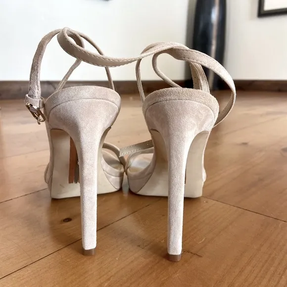 Sam Edelman Cream Suede Stiletto Heels with Ankle Strap
