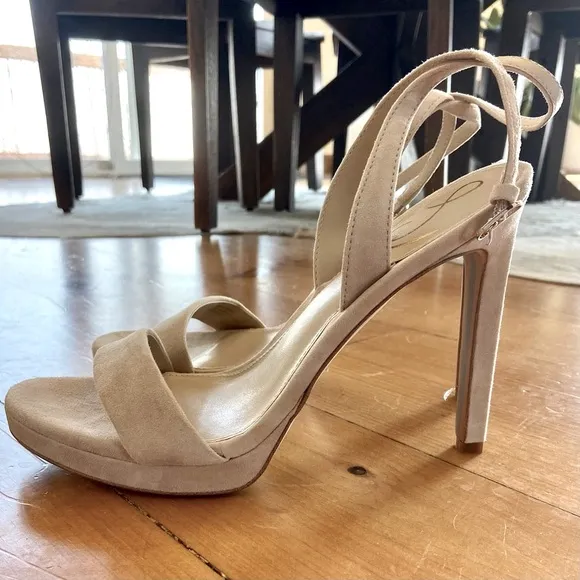 Sam Edelman Cream Suede Stiletto Heels with Ankle Strap