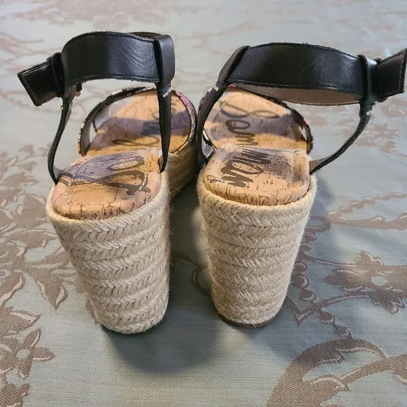 Sam Edelman Destin Espadrille Black Floral Wedge Sandals Women’s Size 10
