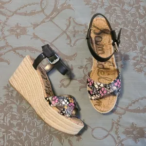 Sam Edelman Destin Espadrille Black Floral Wedge Sandals Women’s Size 10