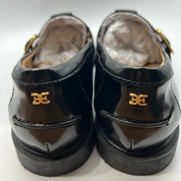 Sam Edelman “Elaina” Black Leather Loafers with Gold Buckle - Women’s Size 10.5