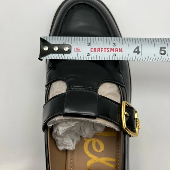 Sam Edelman “Elaina” Black Leather Loafers with Gold Buckle - Women’s Size 10.5
