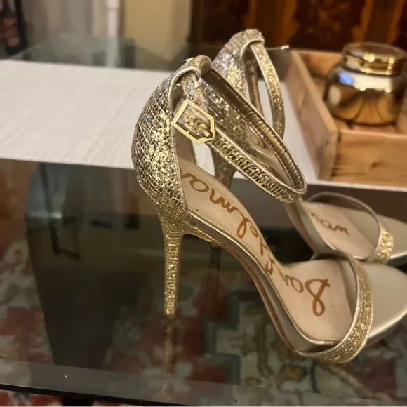 Sam Edelman Eleanor ankle strap, stiletto Gold Women's Heels