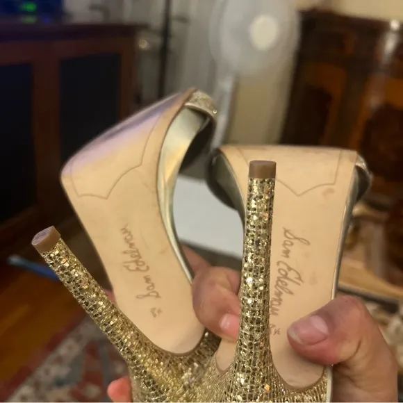Sam Edelman Eleanor ankle strap, stiletto Gold Women's Heels