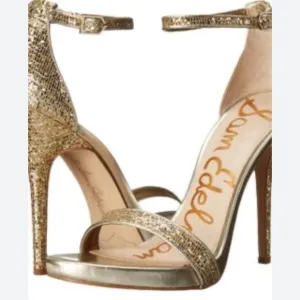 Sam Edelman Eleanor ankle strap, stiletto Gold Women's Heels