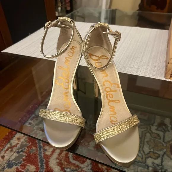 Sam Edelman Eleanor ankle strap, stiletto Gold Women's Heels