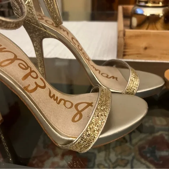Sam Edelman Eleanor ankle strap, stiletto Gold Women's Heels