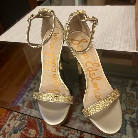 Sam Edelman Eleanor ankle strap, stiletto Gold Women's Heels