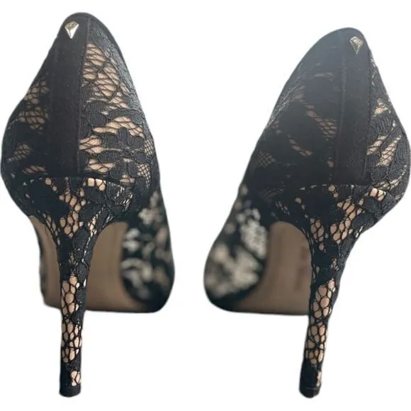 Sam Edelman Hazel Black Nude Botanical‎ Lace Stiletto Pumps Pointed Toe Size 8.5