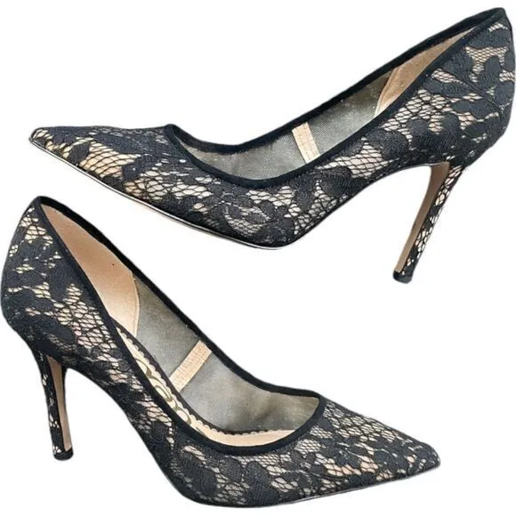 Sam Edelman Hazel Black Nude Botanical‎ Lace Stiletto Pumps Pointed Toe Size 8.5