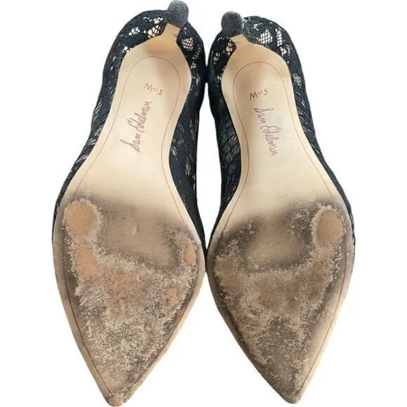 Sam Edelman Hazel Black Nude Botanical‎ Lace Stiletto Pumps Pointed Toe Size 8.5