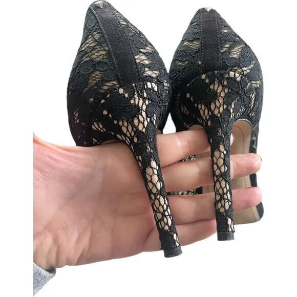 Sam Edelman Hazel Black Nude Botanical‎ Lace Stiletto Pumps Pointed Toe Size 8.5