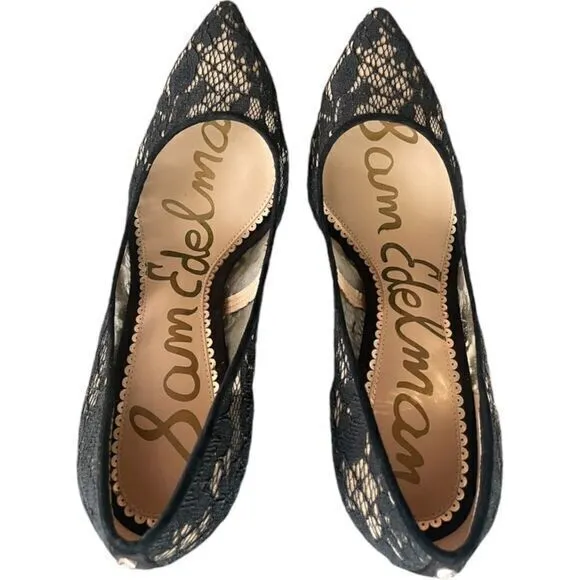 Sam Edelman Hazel Black Nude Botanical‎ Lace Stiletto Pumps Pointed Toe Size 8.5