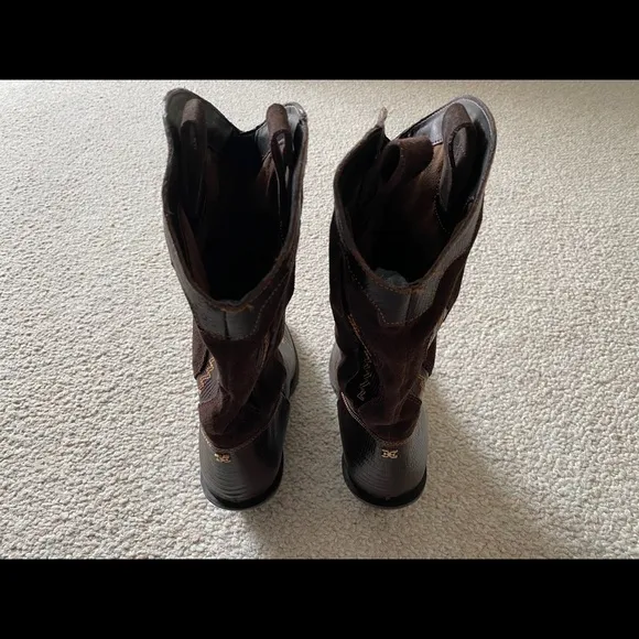 Sam Edelman Kitty Western Heel Boots Leather Brown