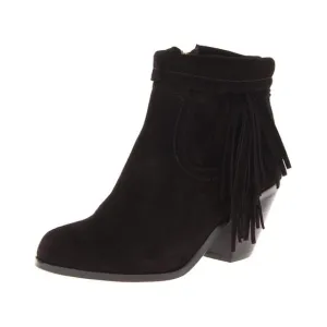 Sam Edelman Louie Women's Black Fringe Trim Suede Leather Ankle Boots Size 7.5