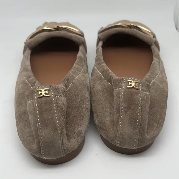 Sam Edelman Mimi Putty Leather Slip On‎ Squared Toe Golden Accent Ballet Flats