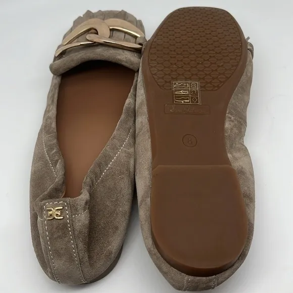Sam Edelman Mimi Putty Leather Slip On‎ Squared Toe Golden Accent Ballet Flats