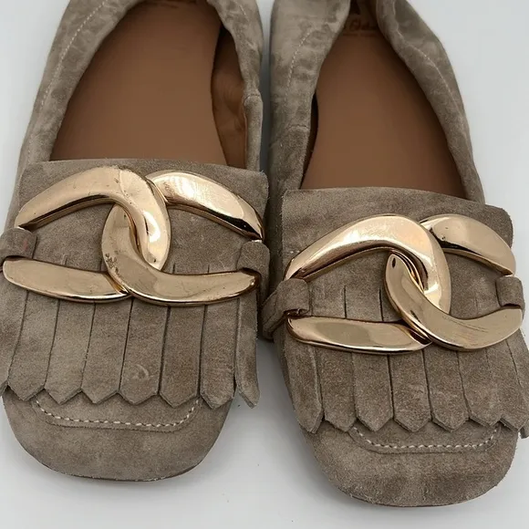 Sam Edelman Mimi Putty Leather Slip On‎ Squared Toe Golden Accent Ballet Flats