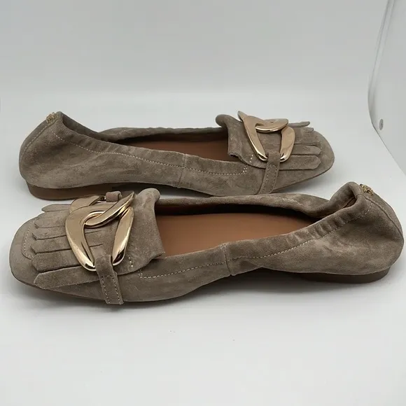 Sam Edelman Mimi Putty Leather Slip On‎ Squared Toe Golden Accent Ballet Flats