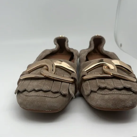 Sam Edelman Mimi Putty Leather Slip On‎ Squared Toe Golden Accent Ballet Flats