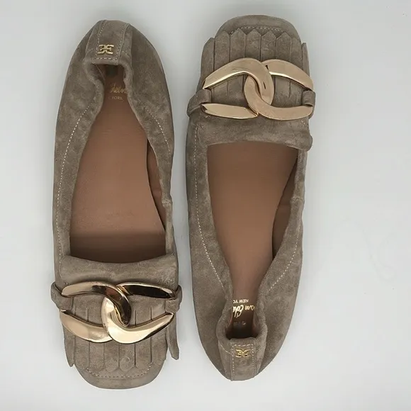 Sam Edelman Mimi Putty Leather Slip On‎ Squared Toe Golden Accent Ballet Flats