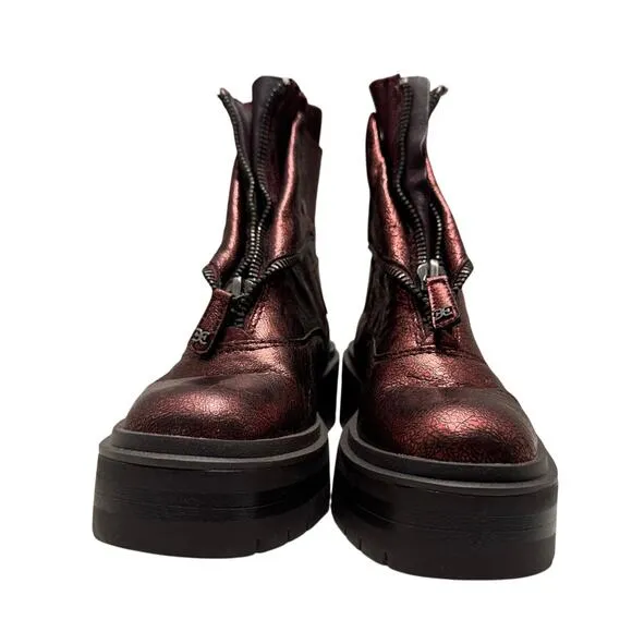 SAM EDELMAN New $200 Linds Metallic Burgundy Red Leather Boots Size 7.5