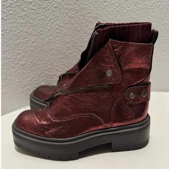 SAM EDELMAN New $200 Linds Metallic Burgundy Red Leather Boots Size 7.5