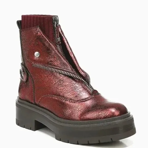 SAM EDELMAN New $200 Linds Metallic Burgundy Red Leather Boots Size 7.5