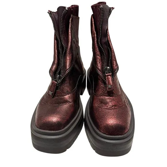 SAM EDELMAN New $200 Linds Metallic Burgundy Red Leather Boots Size 7.5