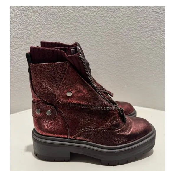SAM EDELMAN New $200 Linds Metallic Burgundy Red Leather Boots Size 7.5
