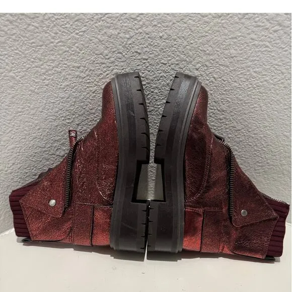 SAM EDELMAN New $200 Linds Metallic Burgundy Red Leather Boots Size 7.5
