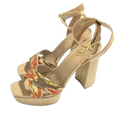 Sam Edelman Nolita Raffia Platform Orange Multi Block-heel Sandals Size 9M NIB